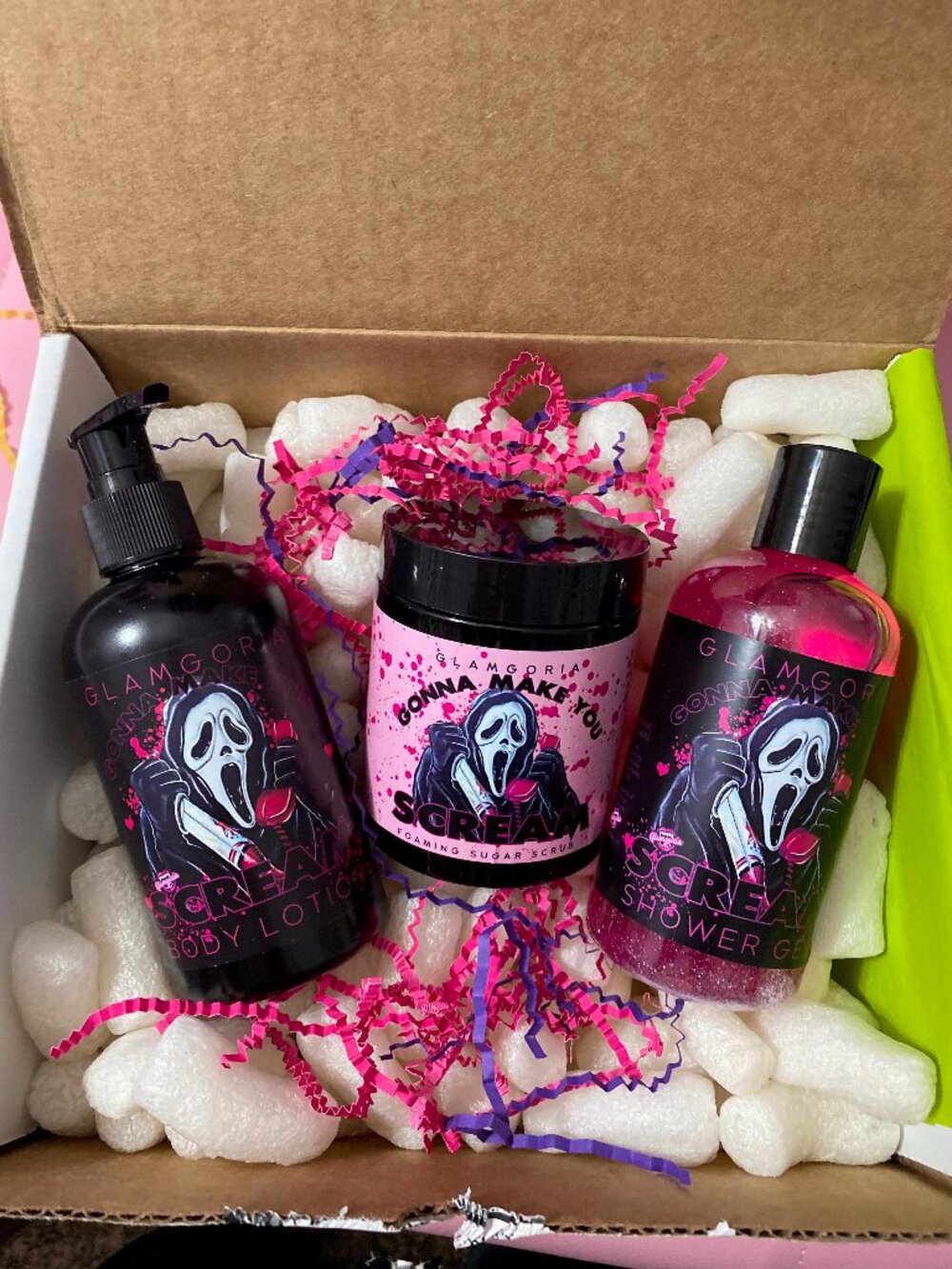Glamgoria Gonna Make You Scream Ghostface body lotion, sugar scrub, & shower gel